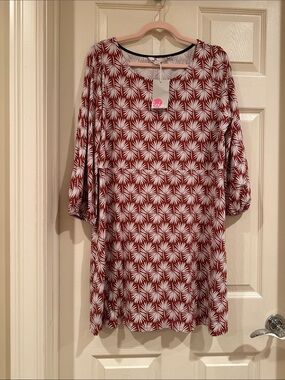 Boden Burgundy and White Palm-Print Women's Tunic